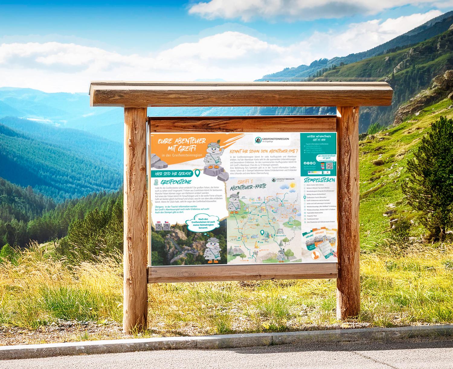 Verein der Zwönitztal-Greifensteinregion<h5>Tafel Stempelstelle Abenteuer mit Greifi</h5>